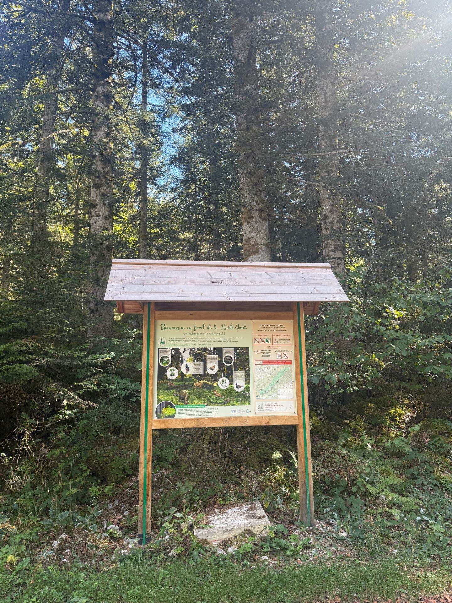 Infobord over het beschermde bos van de Haut-Jura