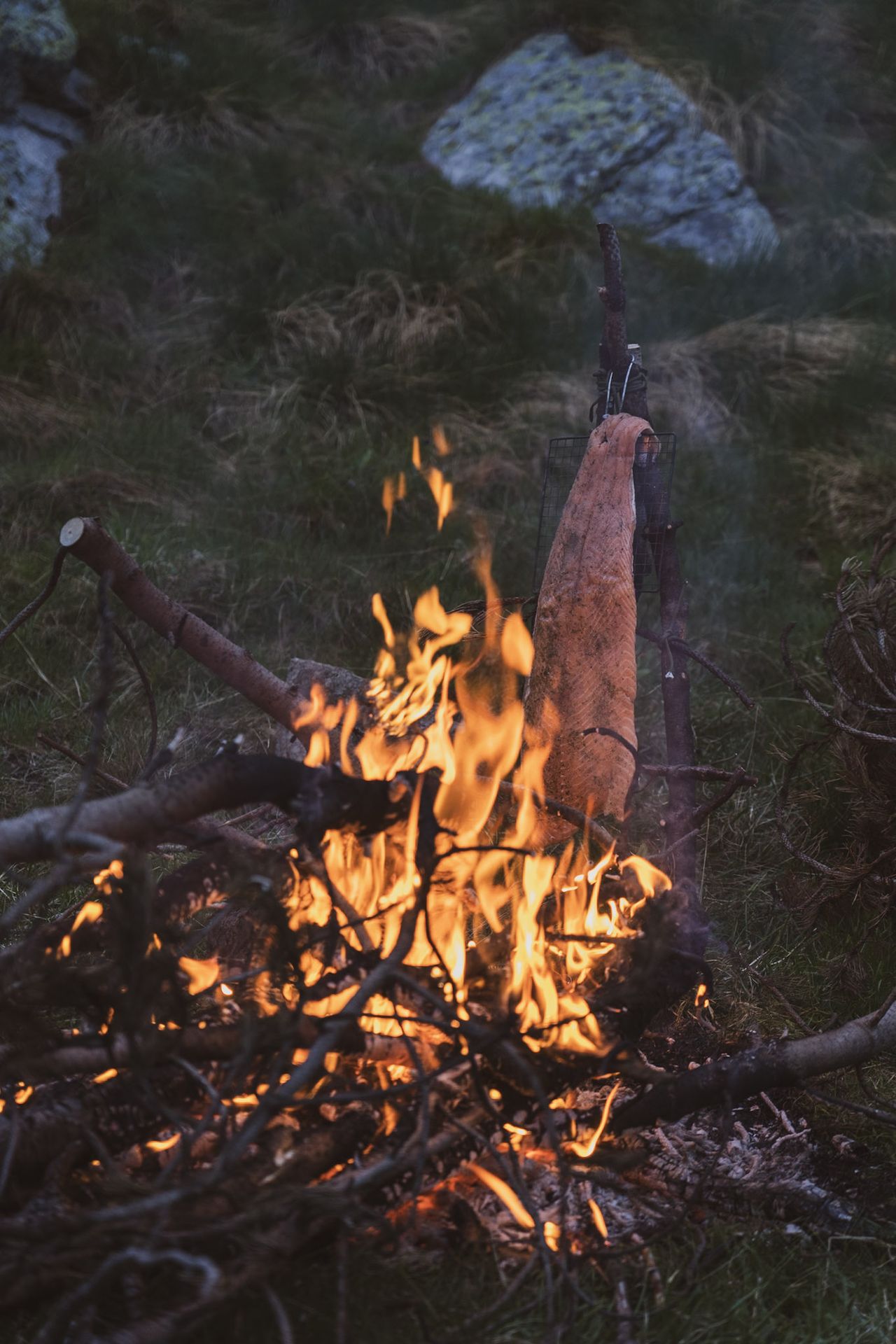 Outdoor cooking en eten bereiden op open vuur