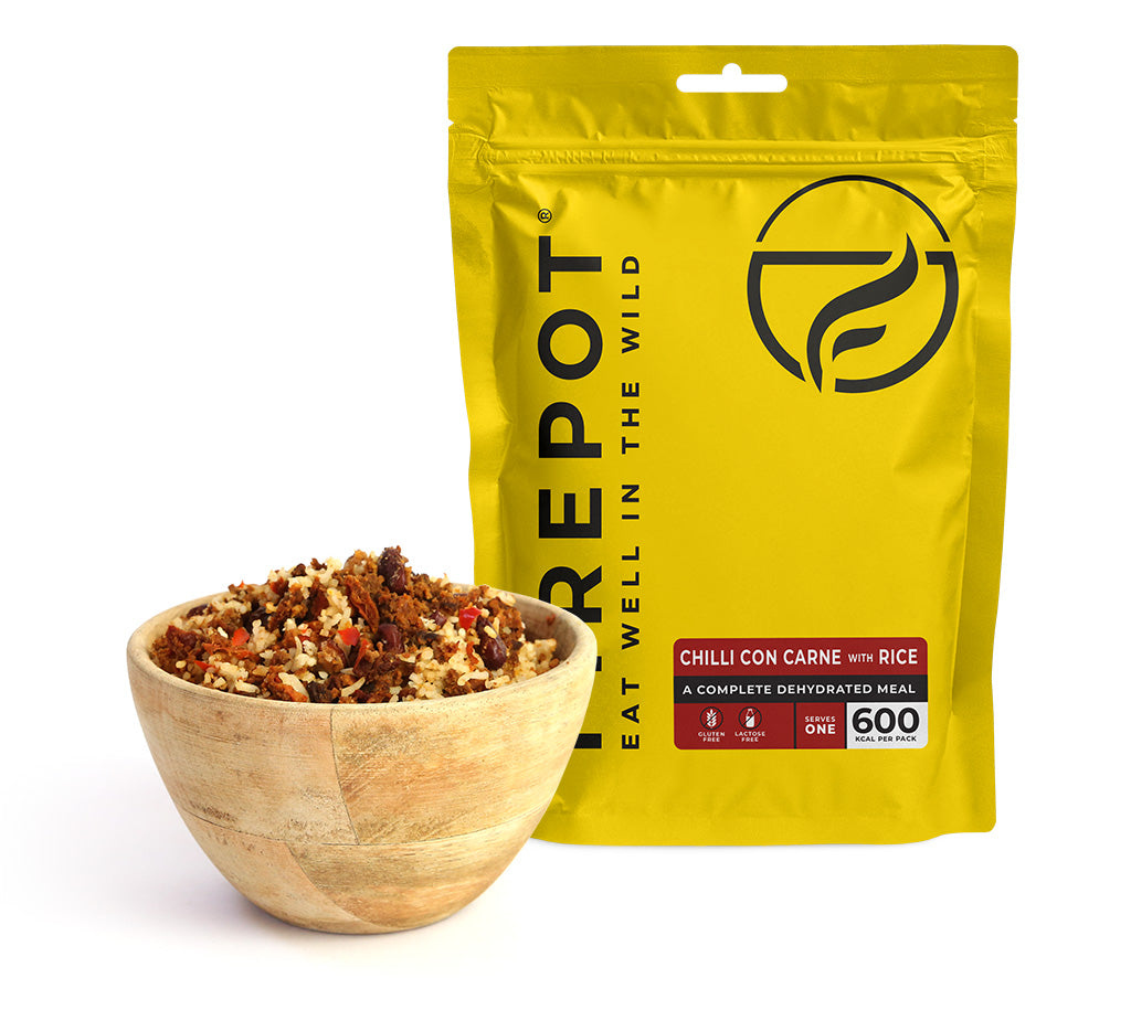 Firepot trekkingmaaltijd met vlees – regular (Chilli con carne met rijst)